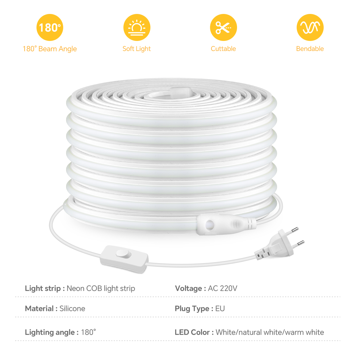 Tira de luces LED COB de 220V, - Outdoor Power Strip Weatherproof reseña y precio